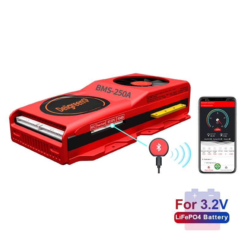 Smart BMS 20S 150A 200A 250A for LiFePO4 Battery with Bluetooth Monitoring and Fan Cooling Deligreen Power