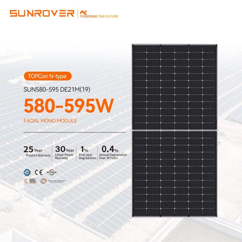 Solar Panel N Type 580W 595W High-Efficiency Photovoltaic Modules for Residential and Commercial PV Power Systems Sunrover