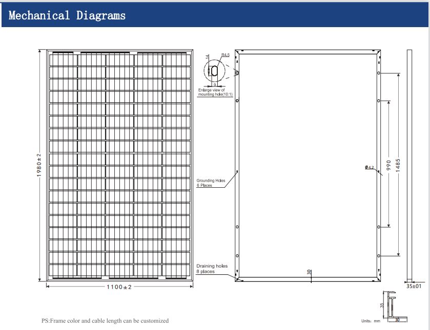 Solar Panel 450W Mono Glass 1980*1100*35mm High Efficiency for Residential and Commercial PV Systems Solarparts