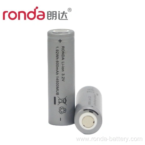 IFR14500-600mAh 3.2V Cylindrical LiFePO4 Battery Long Cycle Life & High Safety for Solar Storage, EVs, UPS RONDA