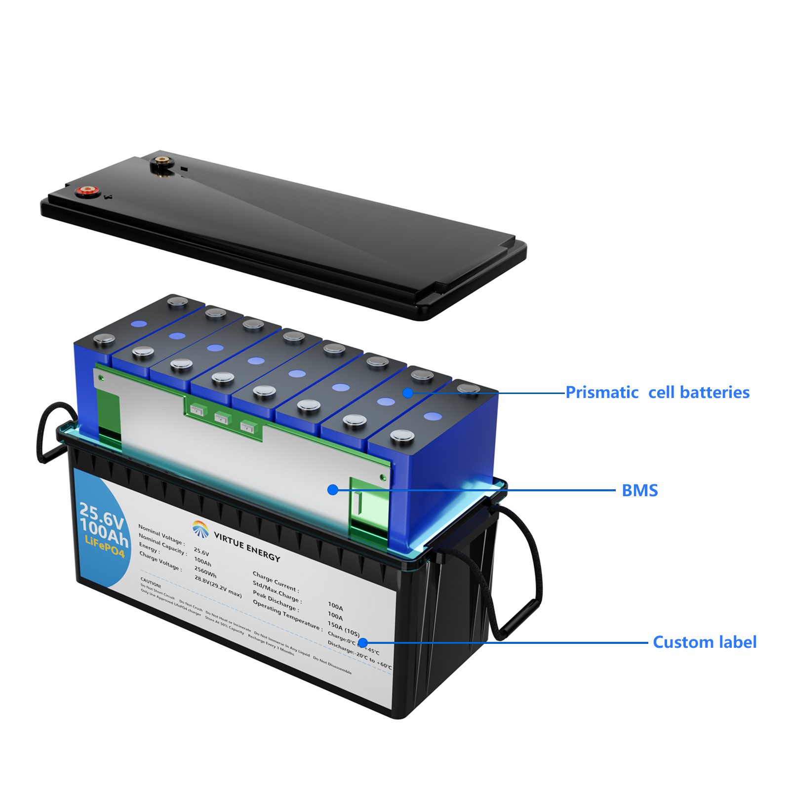 LiFePO4 Battery 24V 100Ah High Cycle Life for Solar Storage RV Floor Machines Virtue