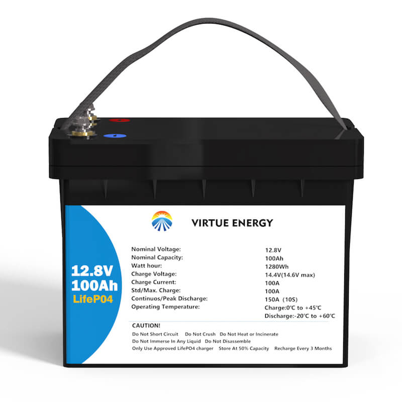 12V 100Ah Lithium Ion Battery LiFePO4 Long Life Cycle Deep Cycle for Solar Storage RV UPS Virtue