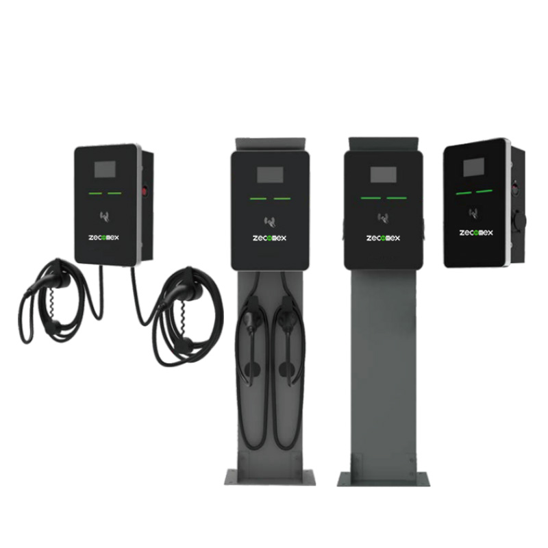 Twin Pedestal Wallbox EV Charger 14-44kW IP65 IK10 Dual Socket for Residential Commercial Charging ZECONEX