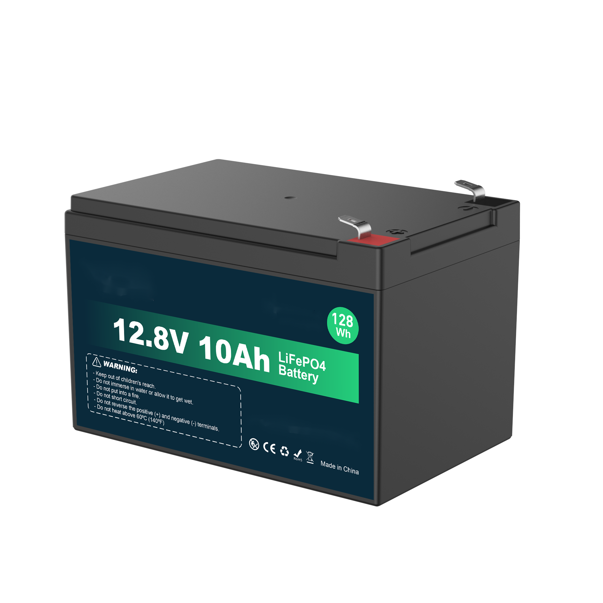 12.8V 10AH LiFePO4 Battery 128Wh Long-Life Lithium for Solar Storage and Backup Power
