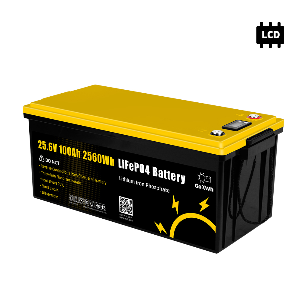 GoKWh 24V 100Ah LiFePO4 Battery with LCD Monitor Long Cycle Life 4000+ Marine Solar RV Off-Grid
