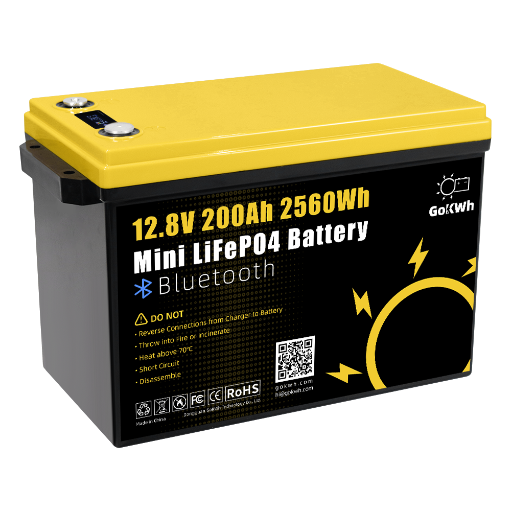 LiFePO4 Battery 12V 200Ah Built-in BMS Bluetooth SOC Display for Solar Storage & Off-Grid Systems GoKWh