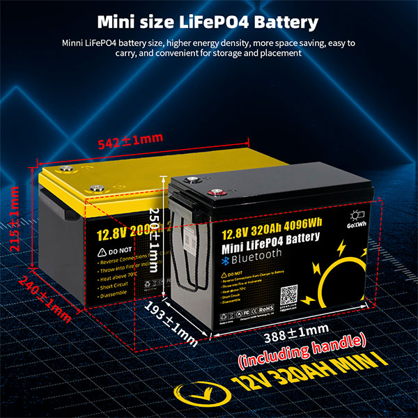 LiFePO4 Battery 12V 320Ah Built-in Bluetooth for RV Marine Home Energy Storage GoKWh