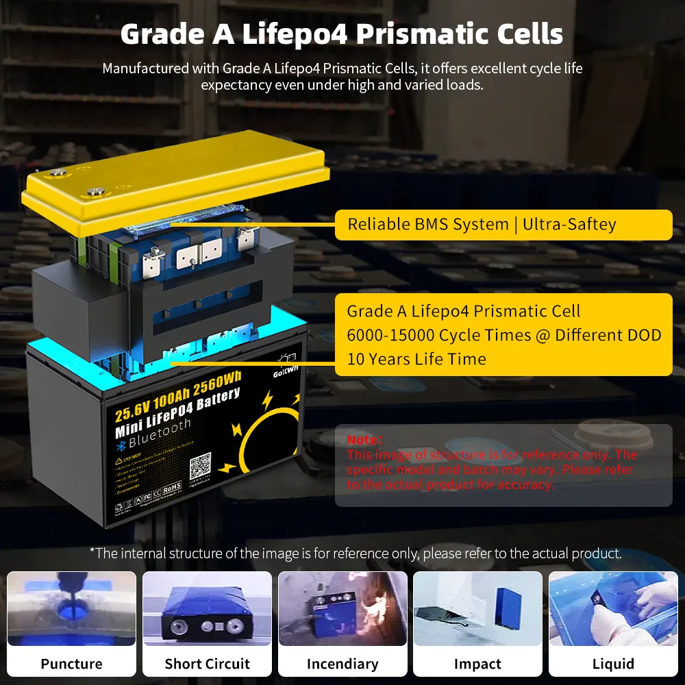 LiFePO4 Battery 24V 100Ah Mini Bluetooth 4000 Cycles Outdoor Home Energy Storage RV GoKWh