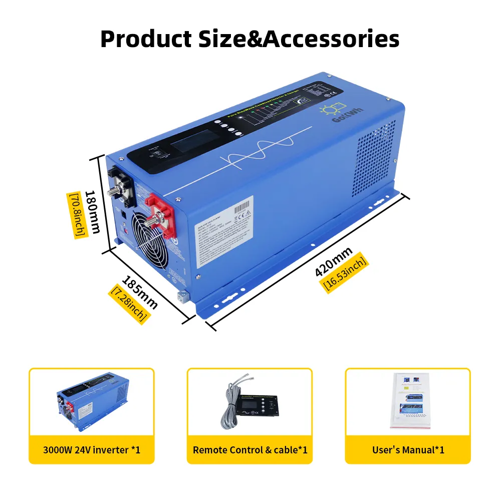 GoKWh 3000W DC 48V Pure Sine Wave Inverter with Charger High-Efficiency Off-Grid Solar Power Supply for Home and Commercial Use