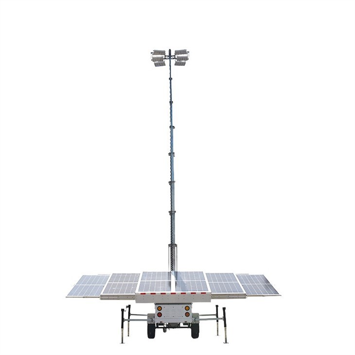 Hexagonal Solar Panel Mobile Solar LED Light Tower Portable Off-Grid Lighting for Construction Sites and Events BIGLUX