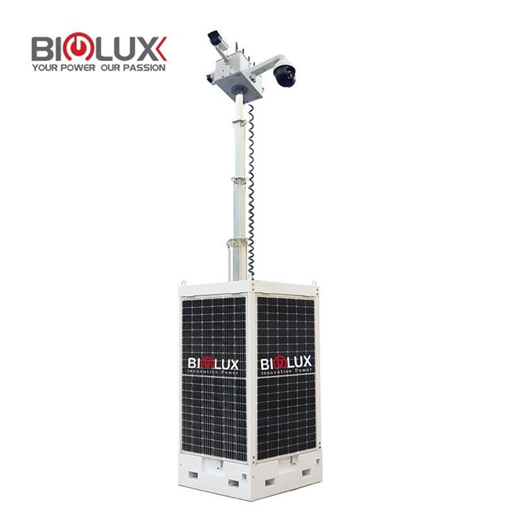 Cuboid Solar Surveillance Tower For Rescue 4x380W Monocrystalline Panels 8x150Ah Gel Battery Off-Grid Lighting & Monitoring Biglux
