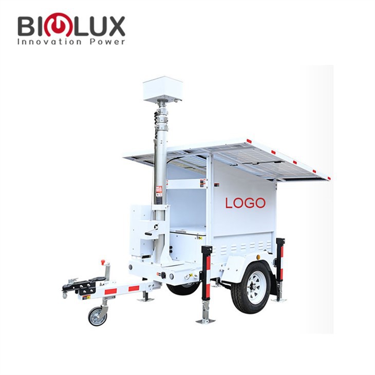 Solar Generator Trailer 7.2kWh GEL Battery 2x380W Solar Panel 6m Mast for Off-Grid Security Surveillance BIGLUX