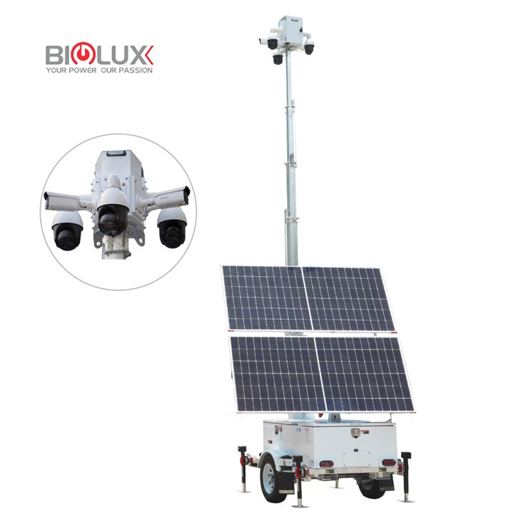 Mobile Solar Security Trailer 2x600W Solar 4x250Ah LFP Battery 7m/9m Mast Off-Grid Surveillance for Construction Sites BigLux