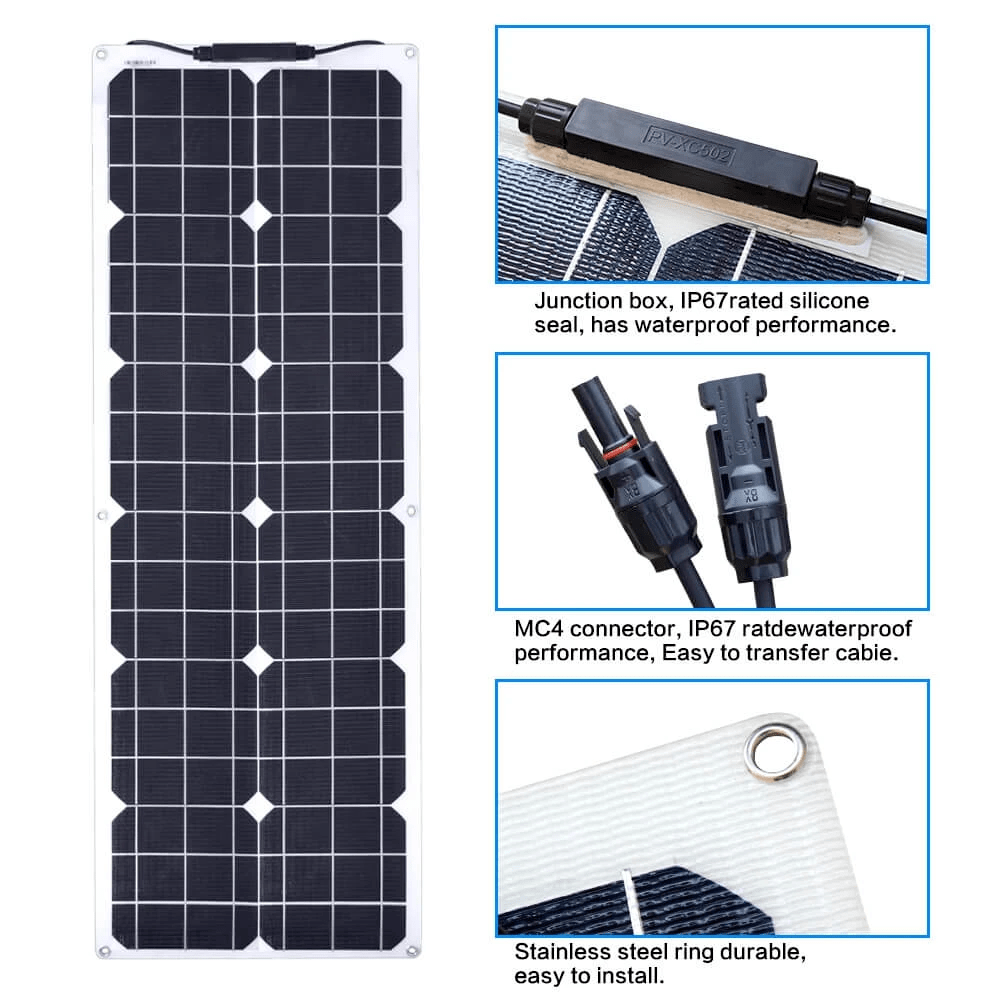 50W Renewable Energy Flexible Monocrystalline Photovoltaic Solar Module High Efficiency 23.7% Lightweight for RV Boat Camping Trailer Yacht