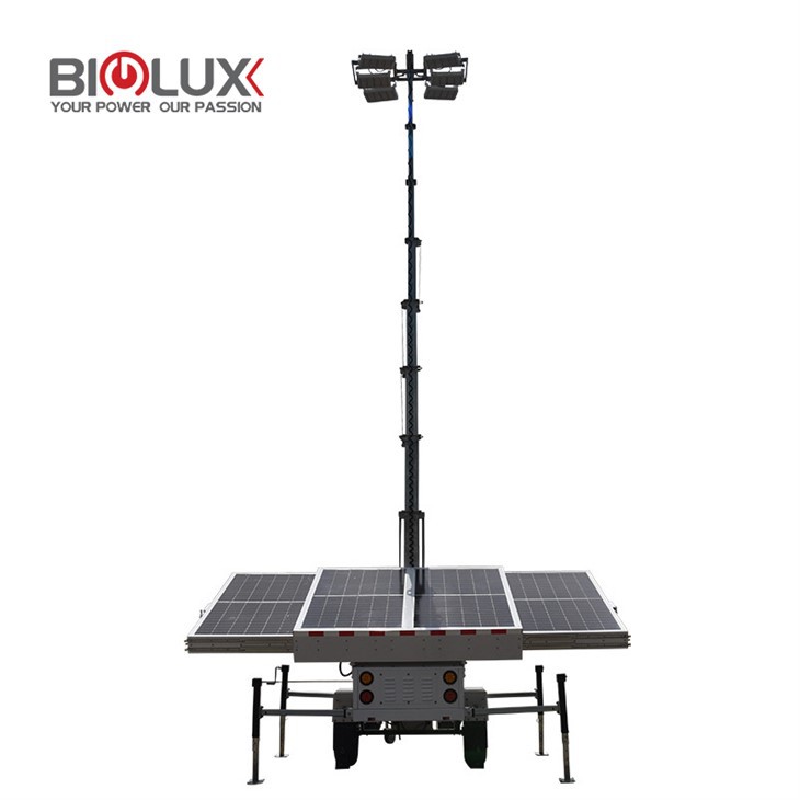 600w Led Solar Lights For Trailer 4×460W Mono Panels 9m Electric Mast for Mining Construction Sites Biglux