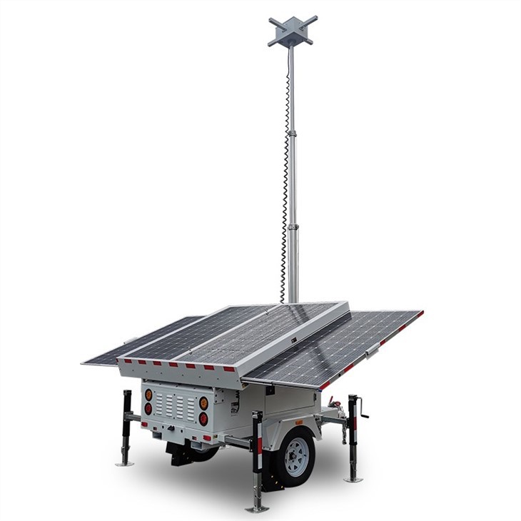 Solar Power Trailer System With CCTV Camera Off-Grid Surveillance for Construction Sites and Remote Security Monitoring