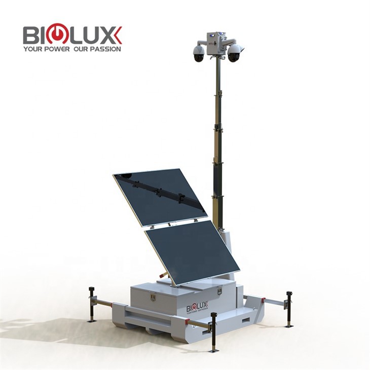 Solar CCTV Tower 2×600W Rotatable Panels 4×250Ah GEL Battery 7m Mast for Mining Area Surveillance