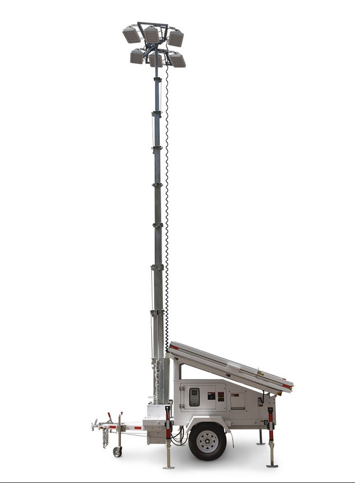 600w Led Solar Lights For Trailer 4×460W Mono Panels 9m Electric Mast for Mining Construction Sites Biglux