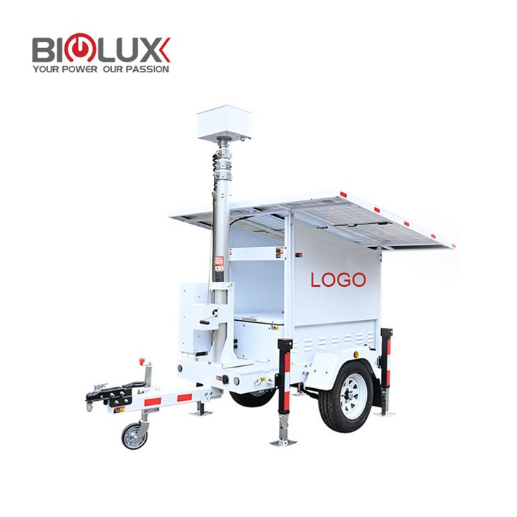 Portable Surveillance Tower 9 m Mast 2×460W Solar 4×200Ah Battery for Car Dealership Security Biglux