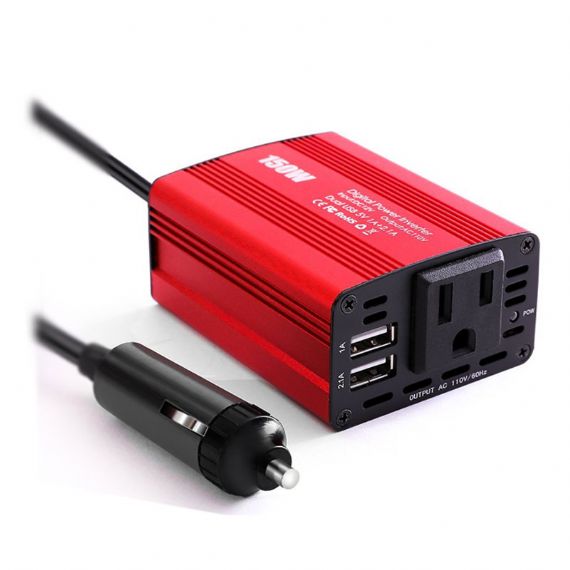 150W Auto Inverter 12V to 110V Dual USB Car Power Converter for Travel Camping Outdoor Use