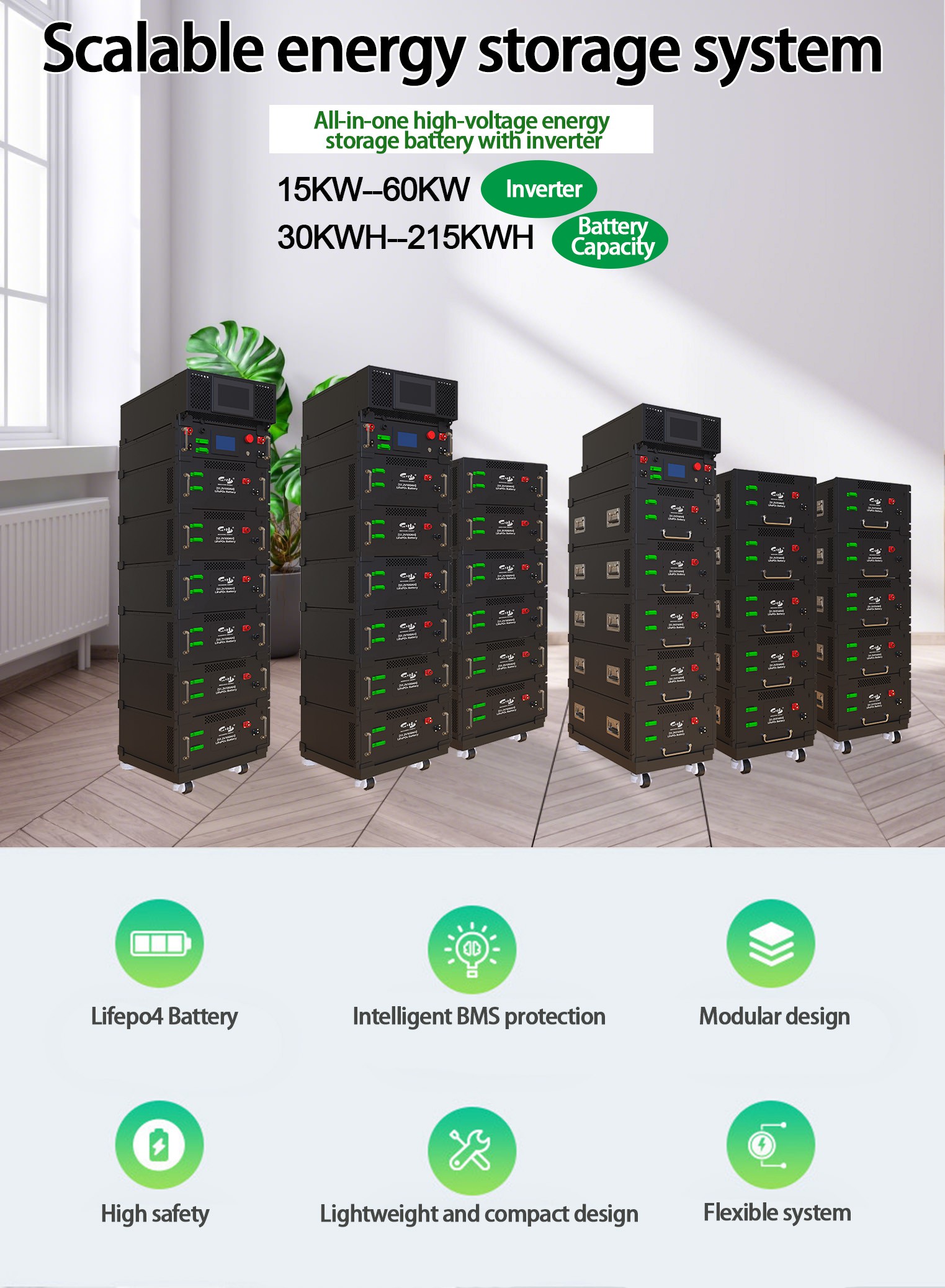 High Voltage 15kw Inverter 30kwh Lifepo4 Battery LiFePO4 15kW Power 30kWh Capacity for Home and Commercial Energy Storage