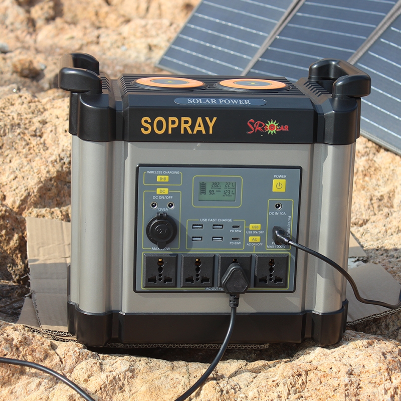 Solar Power Generator 1000W Portable Lithium Battery Power Station for Outdoor Emergency Backup Sopraysolar