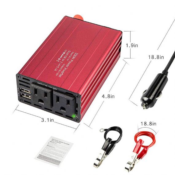 300W Modified Sine Wave Inverter 12V to 110V/120V Dual AC USB Output for Car RV Camping Travel with Overload Protection