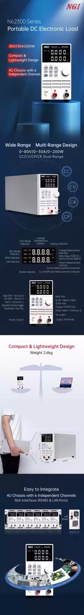 N62300 Series Portable DC Electronic Load Compact Precision Testing for Battery and Energy Storage Systems NGI