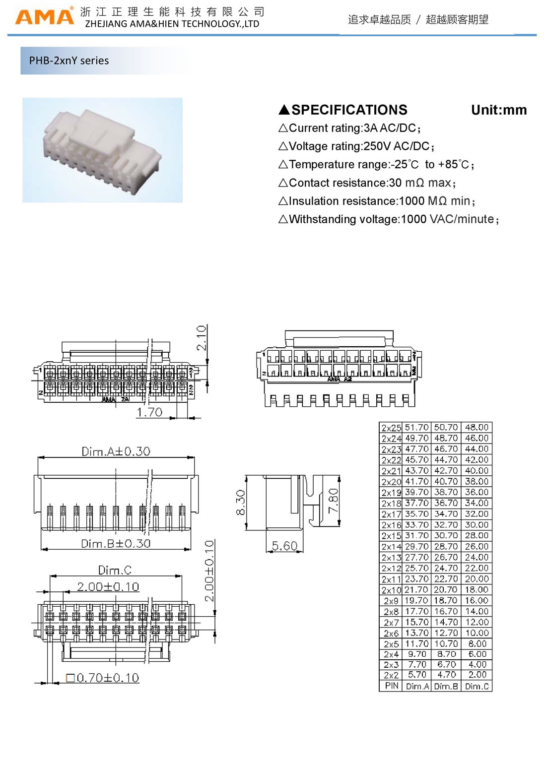 PHB Series 2.00mm Pitch Header Connectors for Battery Management Systems in Energy Storage Applications