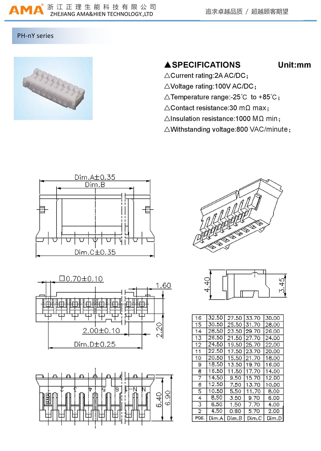PH Series 2.00mm Pitch Connector for Energy Storage and Battery Systems