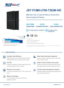 JUSTSOLAR HJT Bifacial Mono Module Solar Panel JST-FCMH-(700-730)W-HD插图